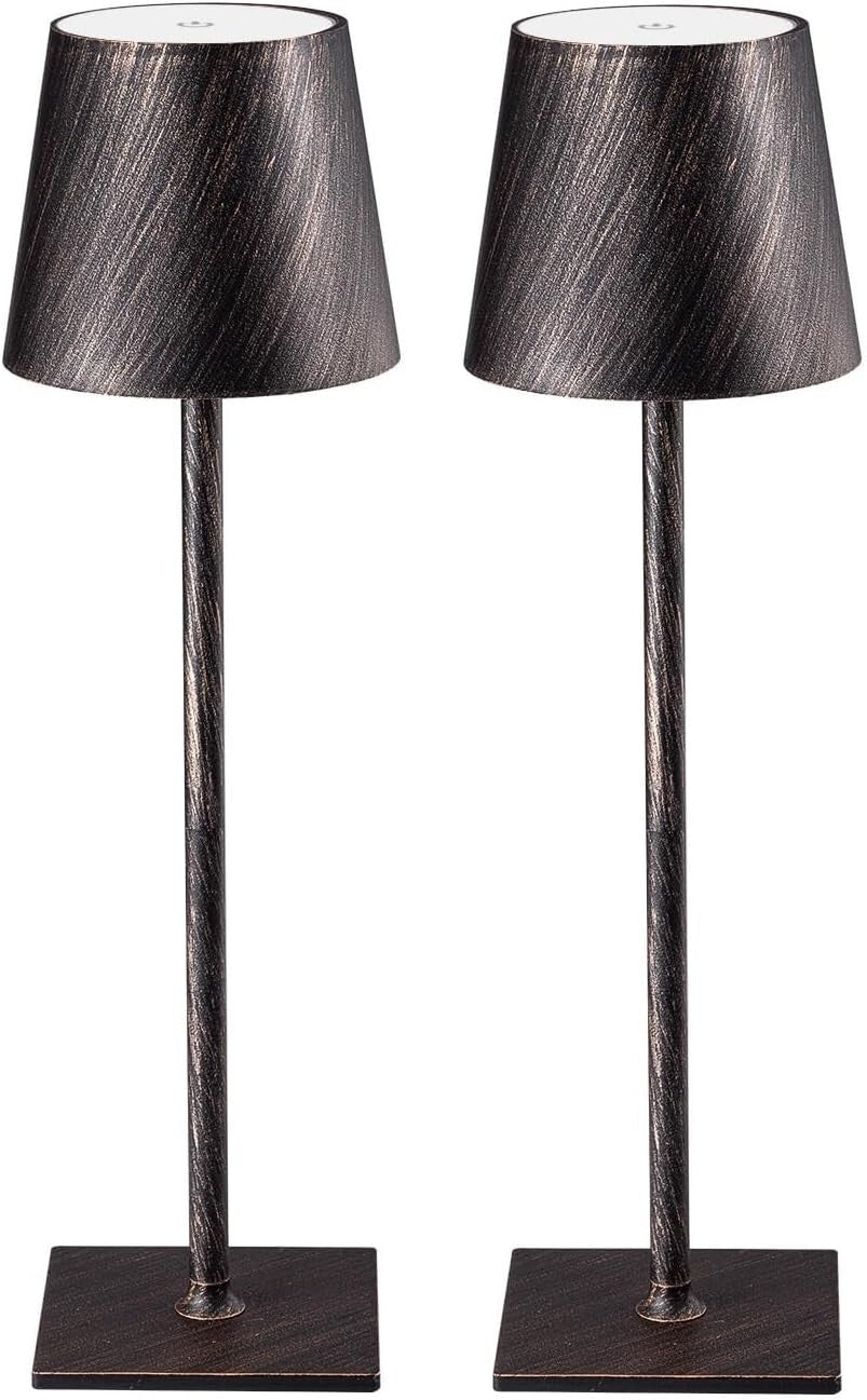 2 Pack Cordless Antique Copper Table Lamp - Stepless Dimming, Touch Control