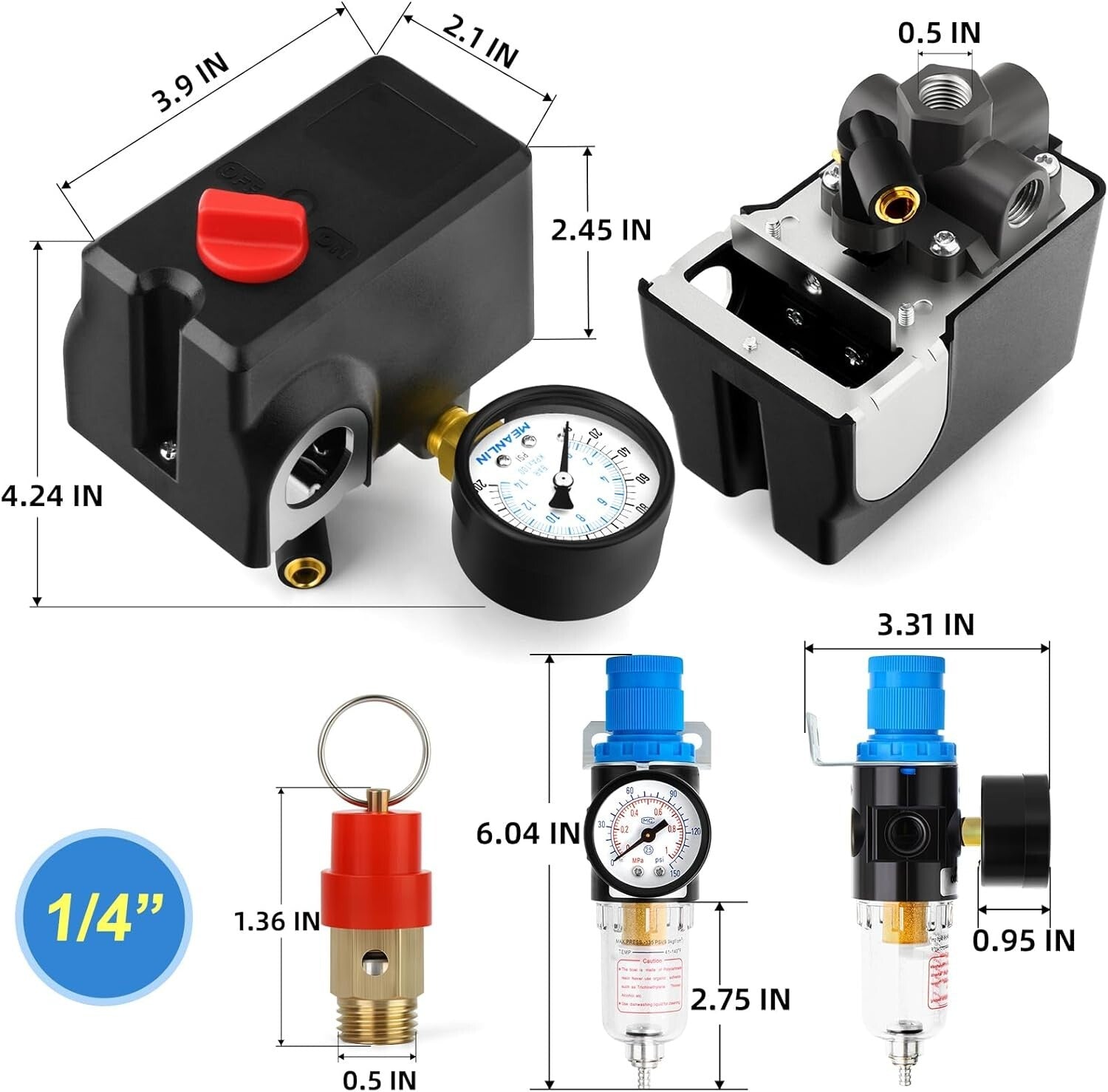 Durable Air Compressor Pressure Switch 120-155 PSI with Replacement Components