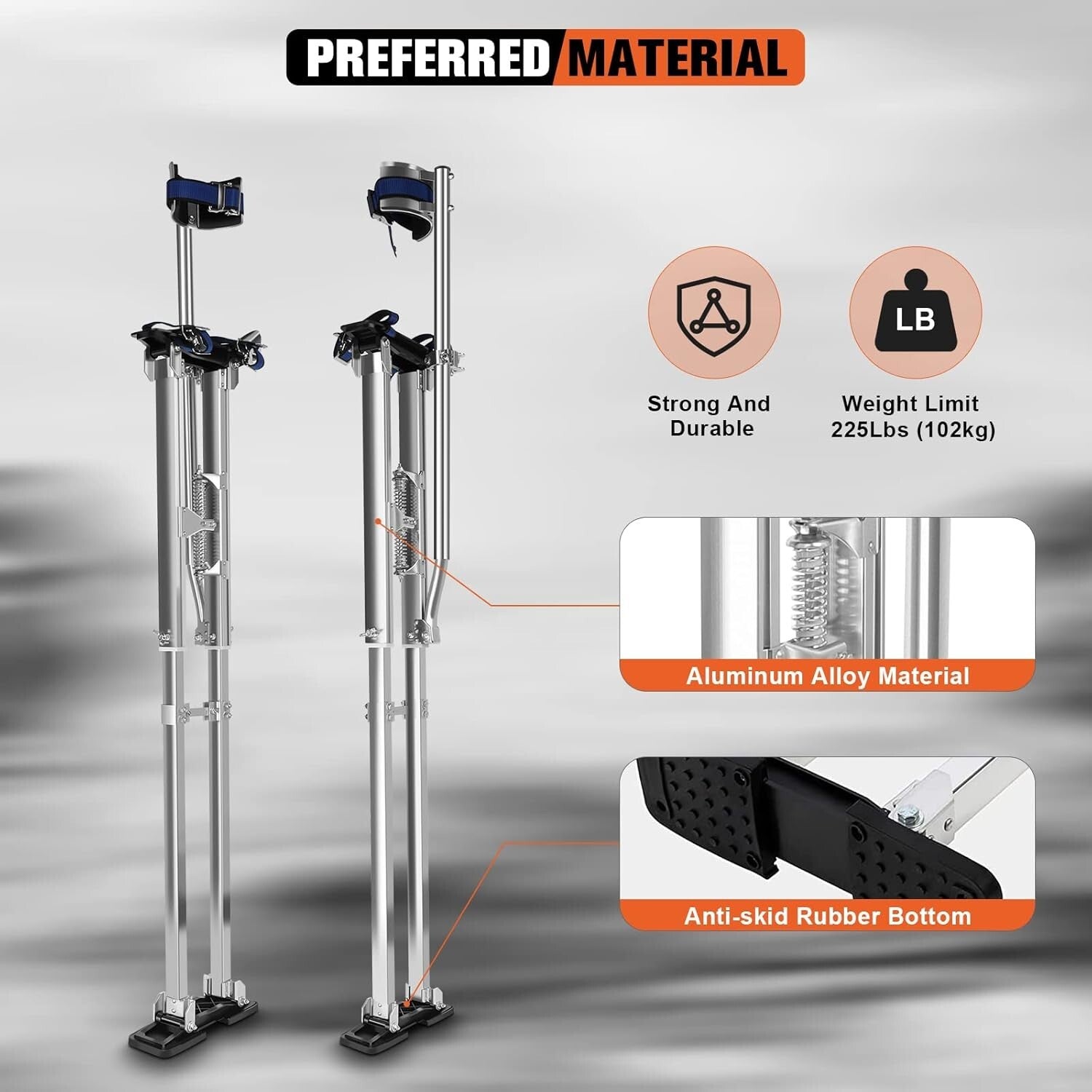 48-64" Adjustable Aluminum Drywall Stilts with Knee Pads - For Safe Painting