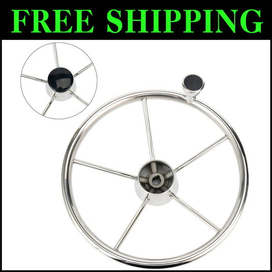 Premium 13.5-Inch Stainless Boat Steering Wheel - Polished Finish Included