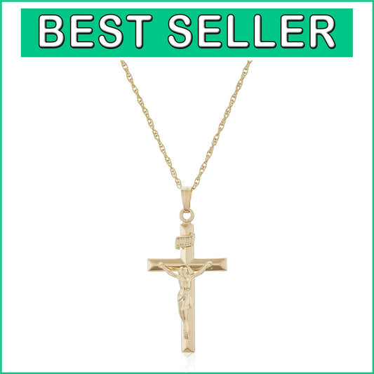 Handcrafted 14k Gold-Filled Beveled Edge Cross Necklace - 18" Chain Pendant