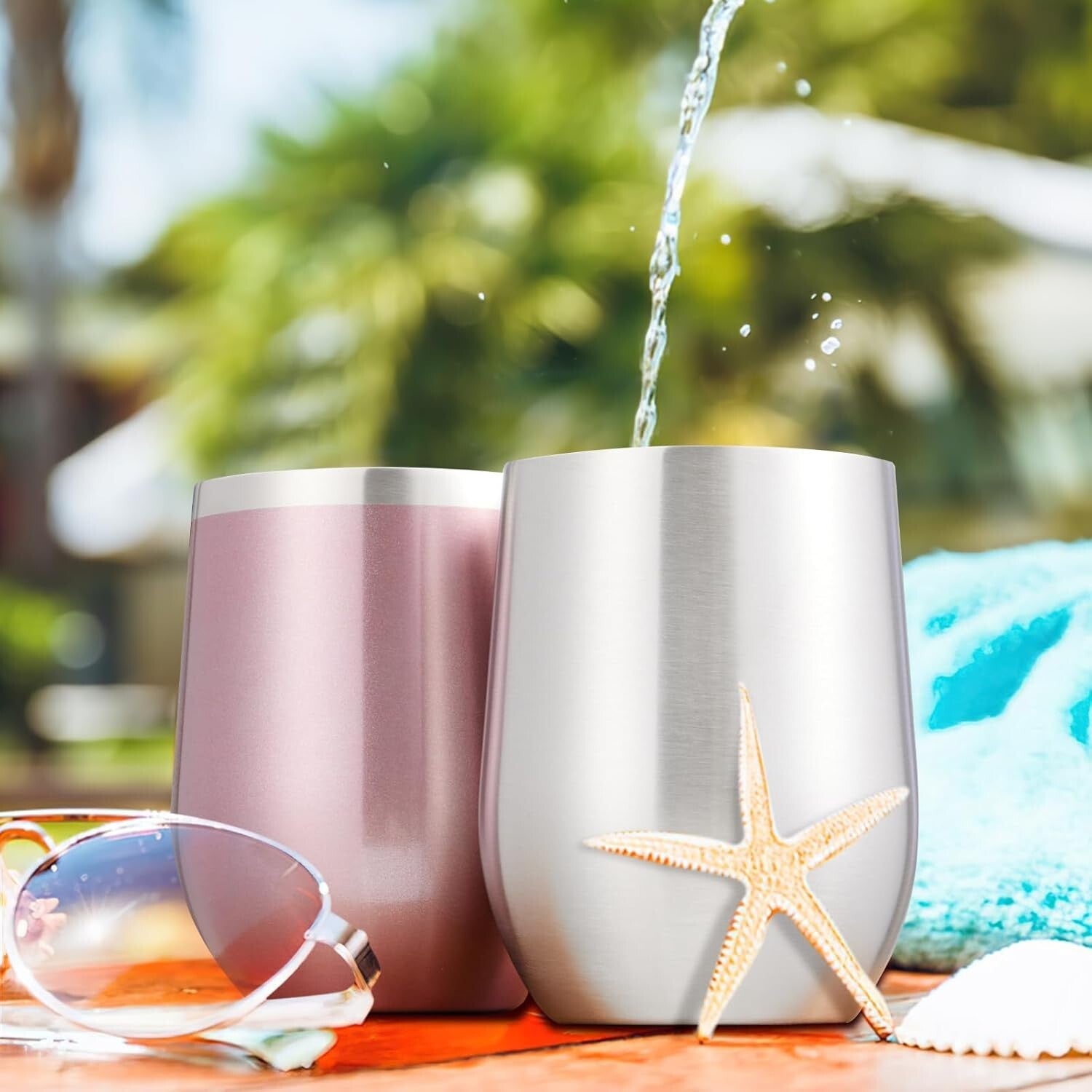 Durable 12oz Silver Stemless Wine Tumblers - Double Wall Insulation, 8 Count