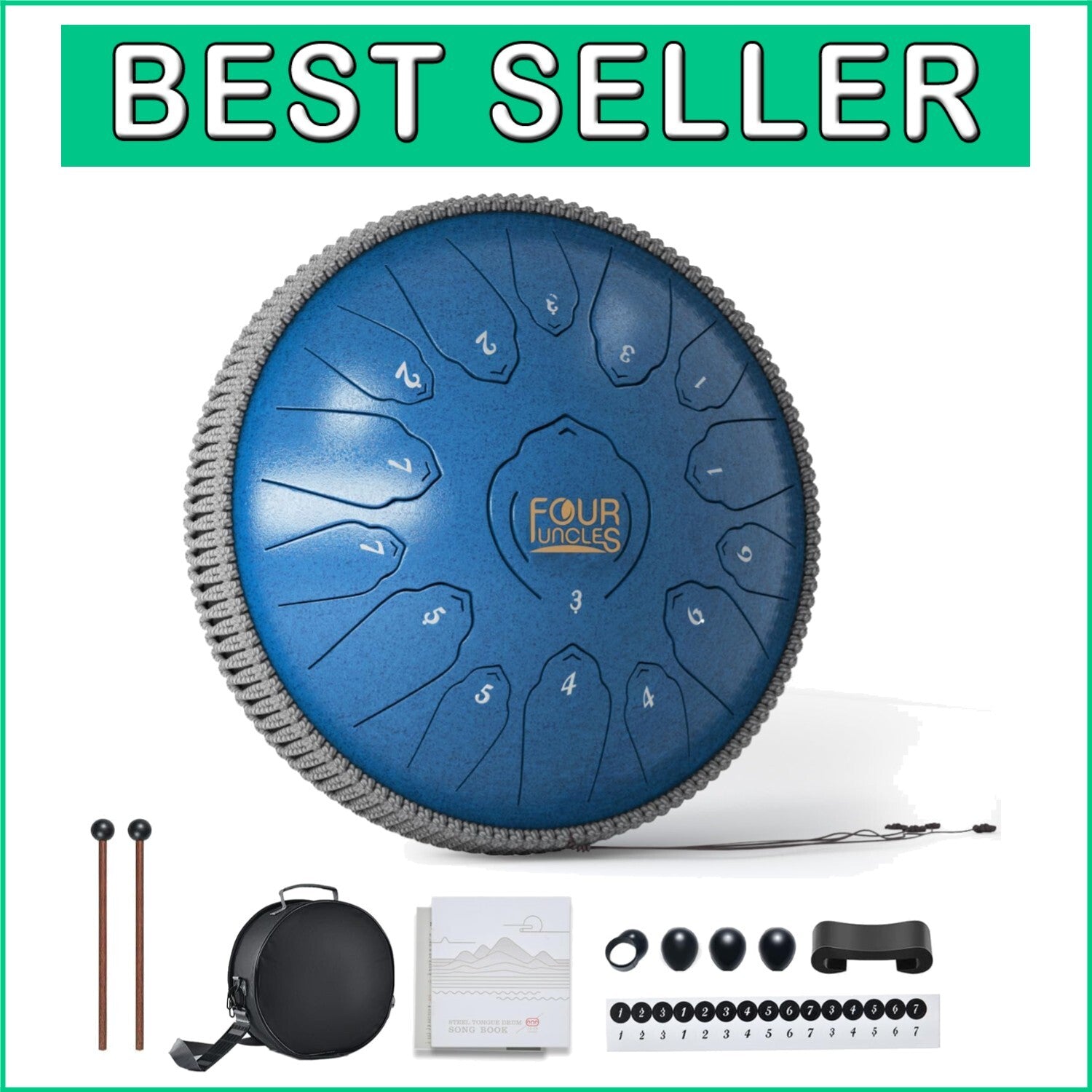 Elegant 13" Blue Steel Drum with Mallets, Bag & Music Score for Relaxation