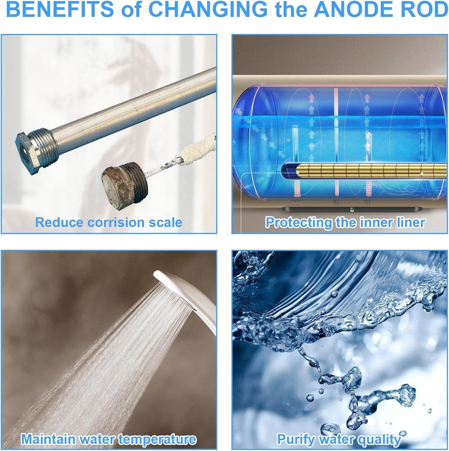 Electric Titanium Anode Rod for Bradford White Water Heaters - Odor Eliminator