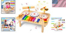 Load image into Gallery viewer, Wooden Kids Drum and Xylophone Set: Educational Musical Instruments for Toddlers