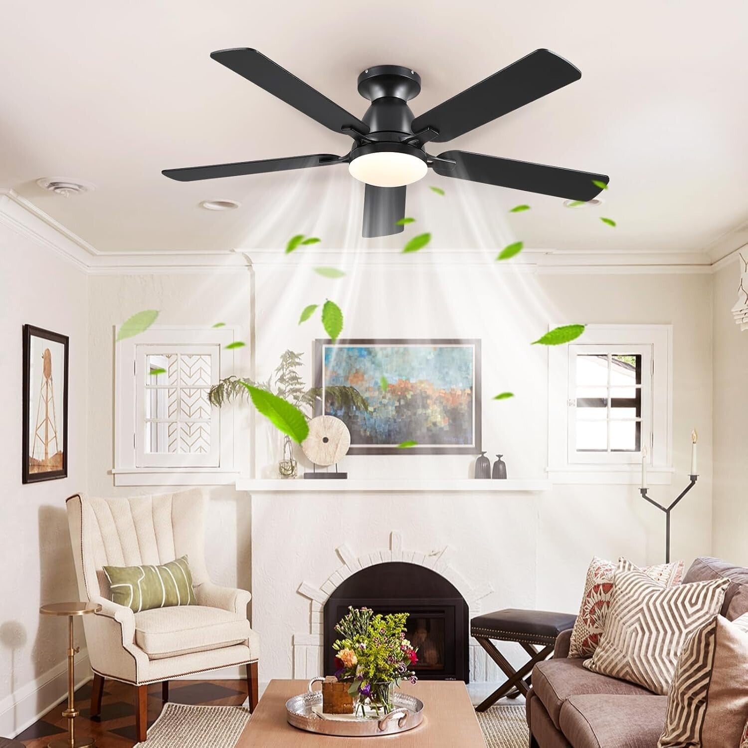 Elegant 52-Inch Indoor Ceiling Fan with Lights & Remote - Modern Black Finish