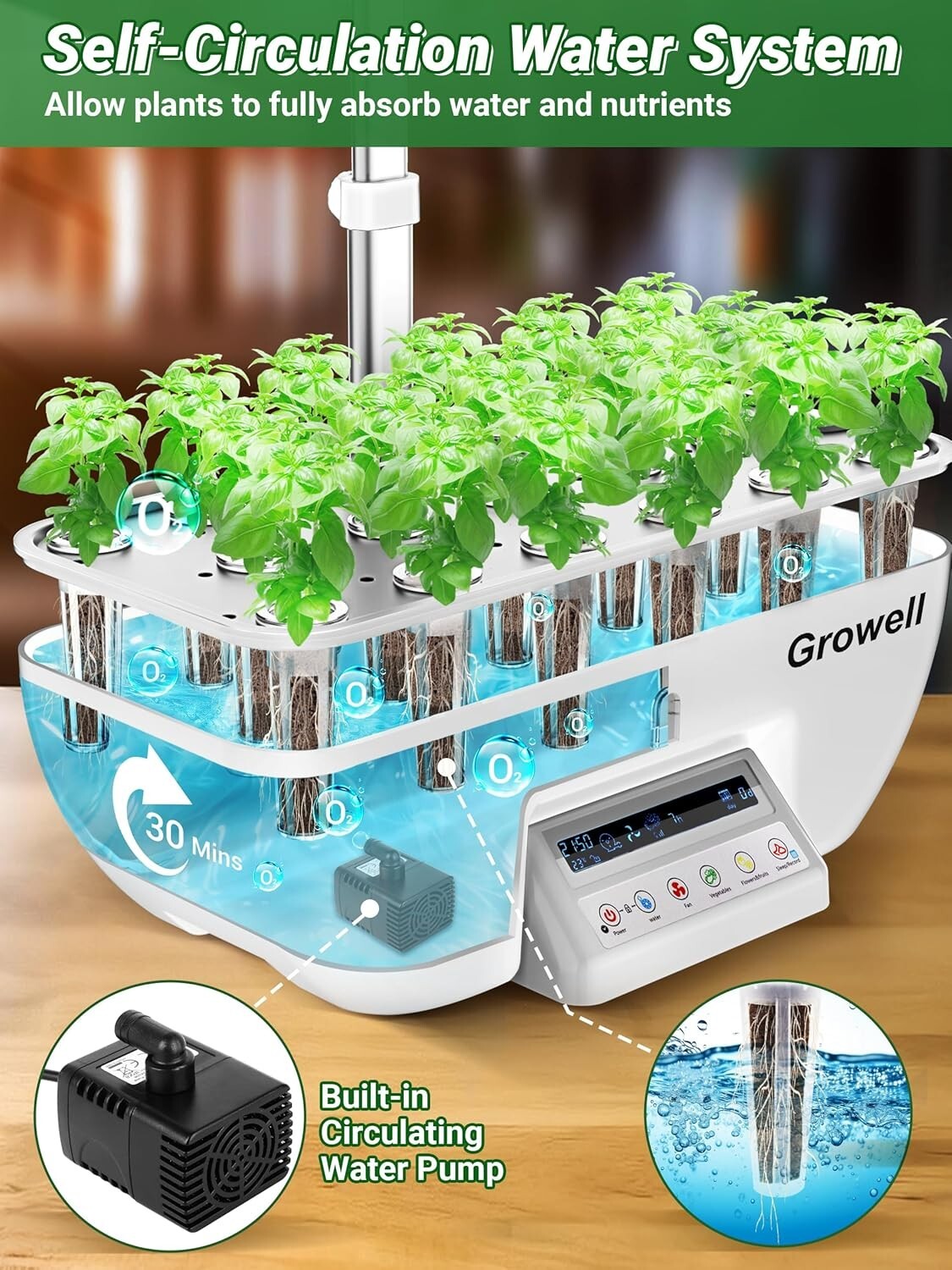 Modern Hydroponic Garden Kit with 28W LED Lights, 10L Tank & Child Lock Feature