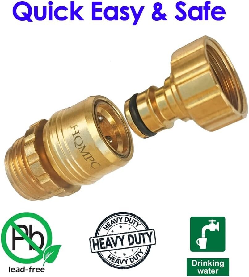 Durable Solid Brass 3/4 Inch GHT Quick Connect Garden Hose Connectors - 4 Pack