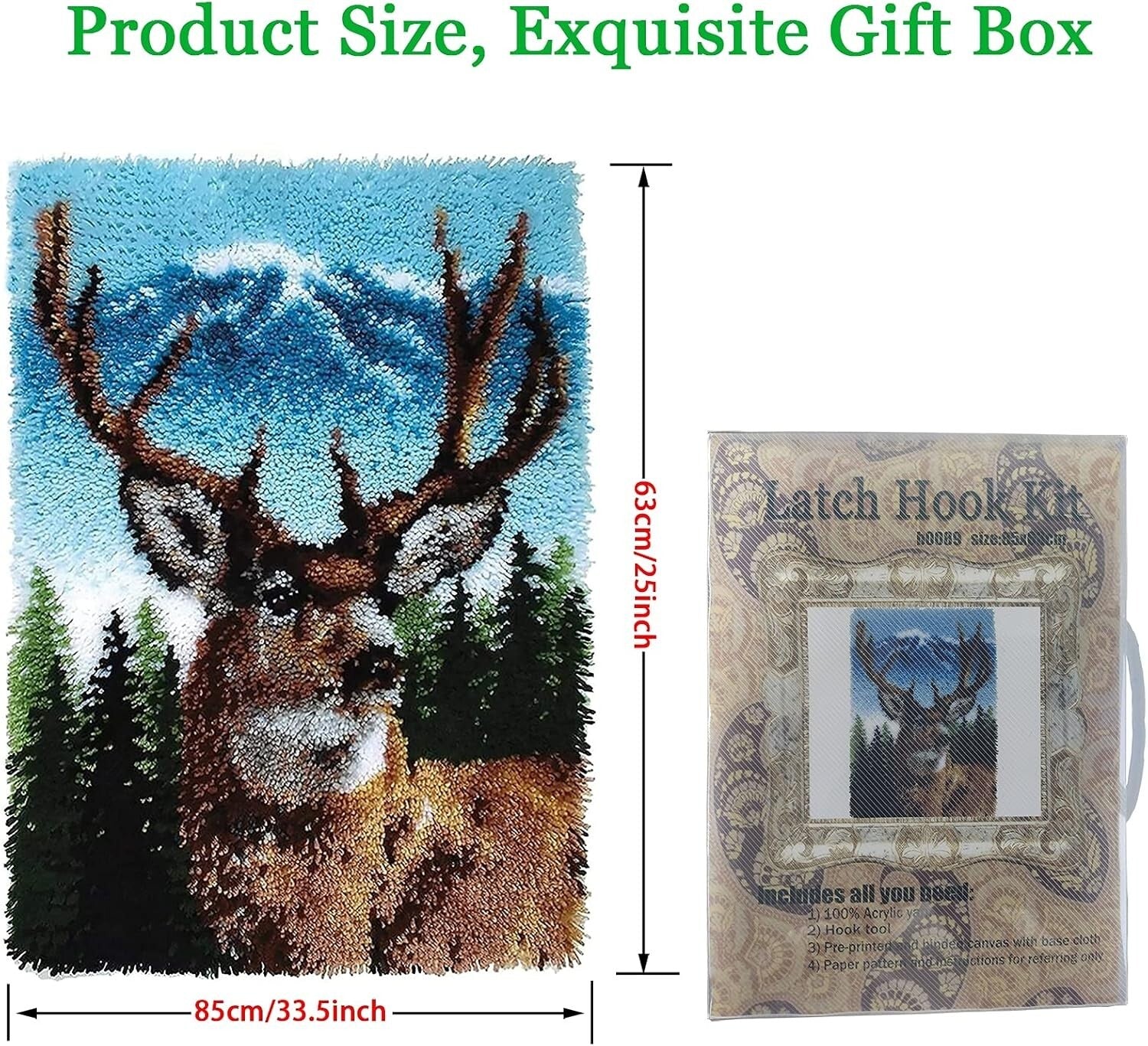 DIY Large Deer Latch Hook Kit - 3D Printed Canvas Craft for All Ages 85cmx63cm