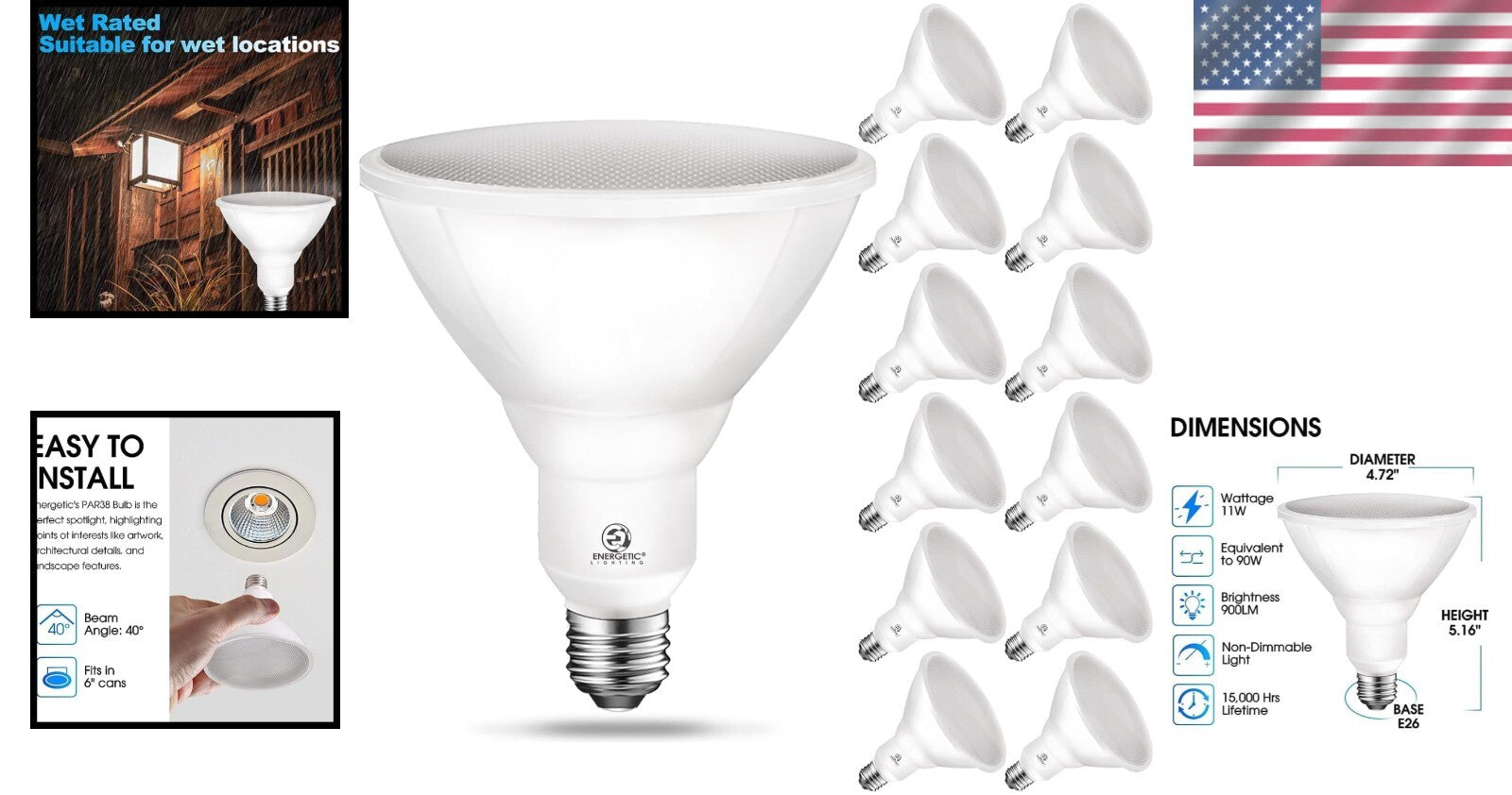 Bright 12-Pack LED Outdoor Bulbs, 11W Non-Dimmable Daylight 5000K Equivalent 90W