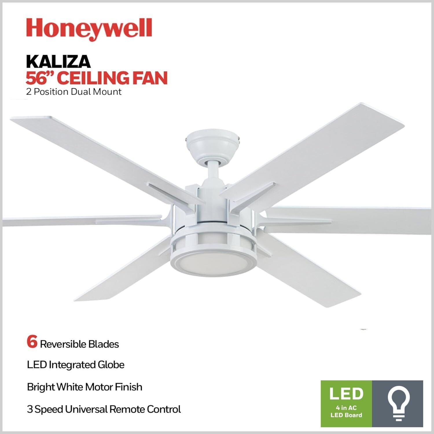 Reversible 56-Inch Ceiling Fan with LED Light and Remote – Perfect for Any Room