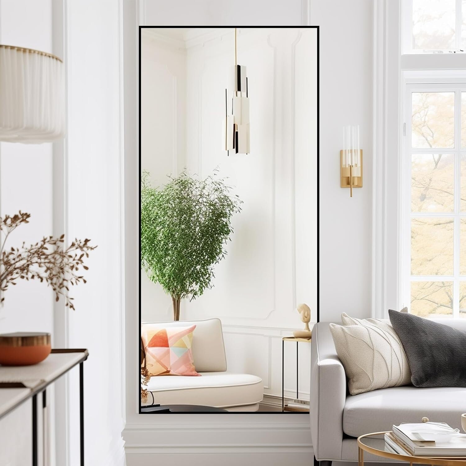 Elegant 71" x 32" Art Deco Full-Length Mirror - Tempered Glass & Aluminum Frame