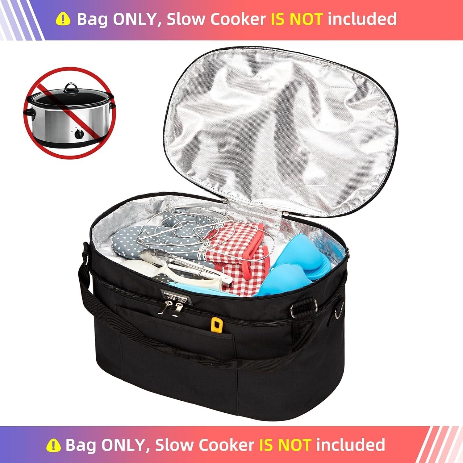 Durable 6-8 Quart Slow Cooker Holder with Adjustable Strap and Easy Wipe Liner