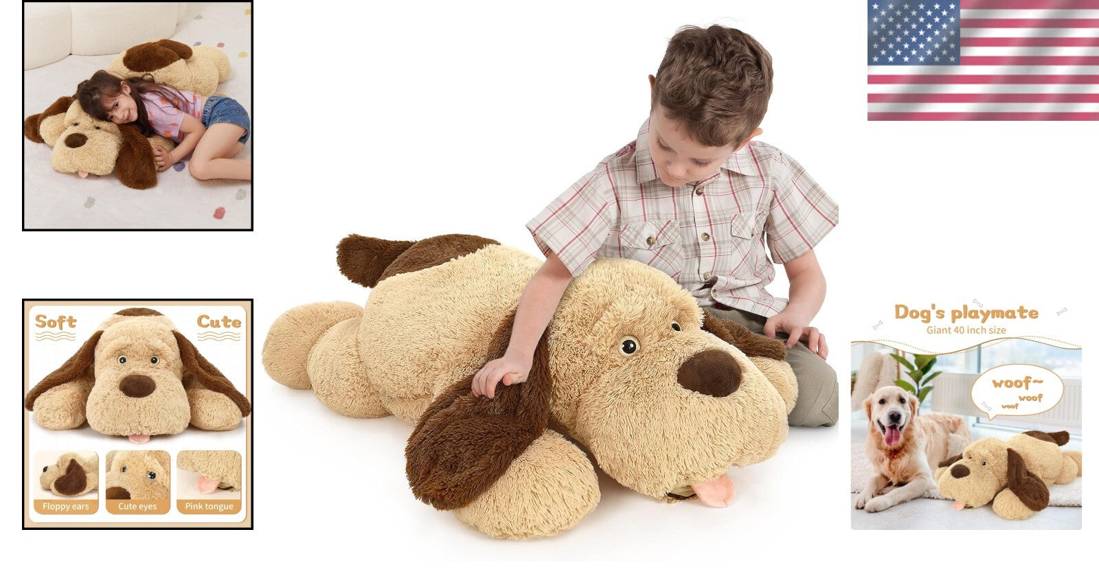 Oversized 40-Inch Brown Dog Plush Toy – Ultimate Comfort for Kids' Rooms