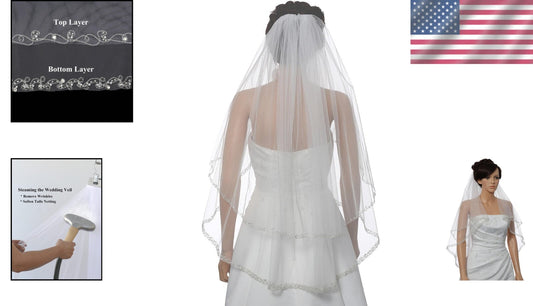 Luxurious 2T Dual Edge Embroidered Veil with Silver Thread Trim - Bridal Beauty