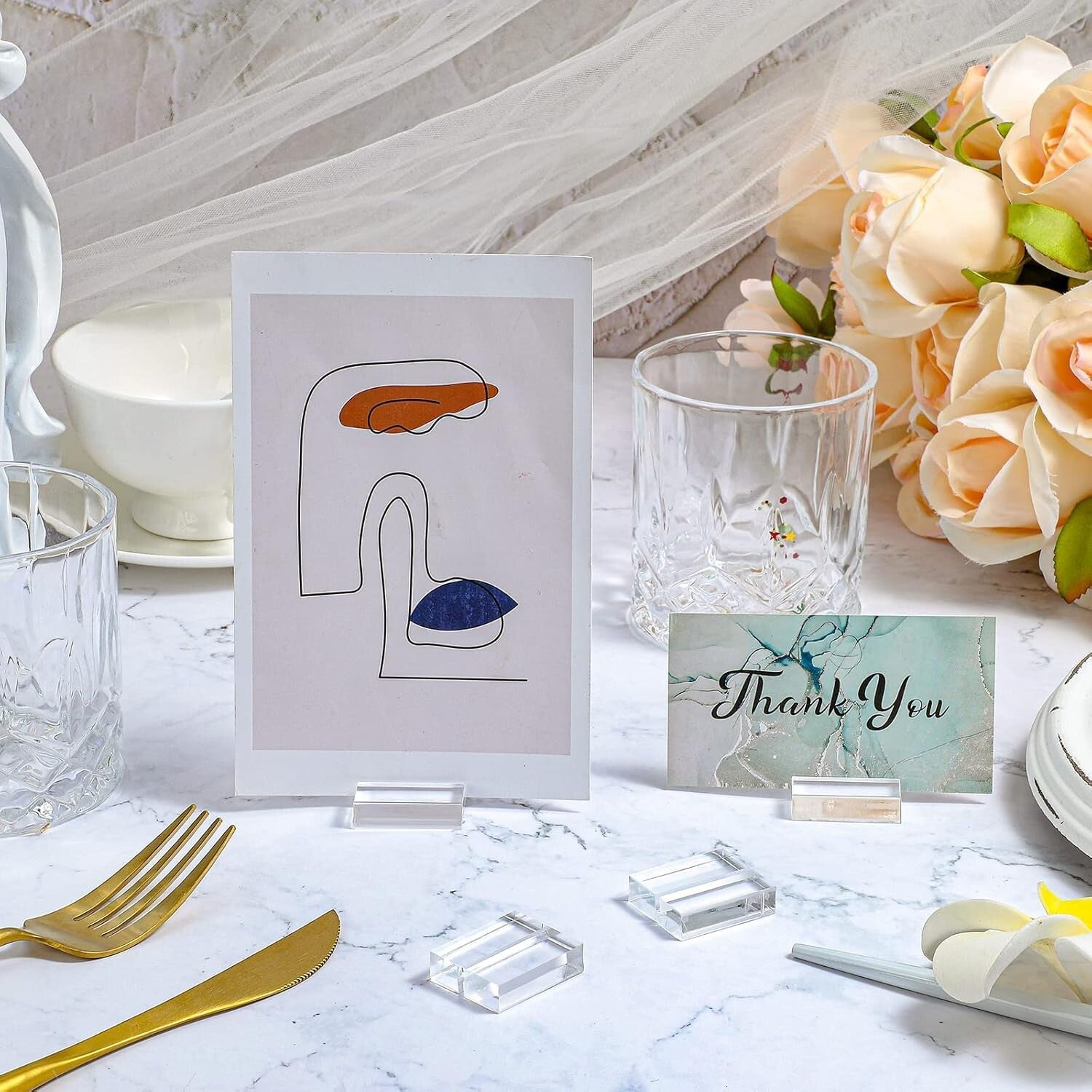 Elegant Acrylic Table Stands - 100 Pack of 1.2 Inch Card Holders for Weddings