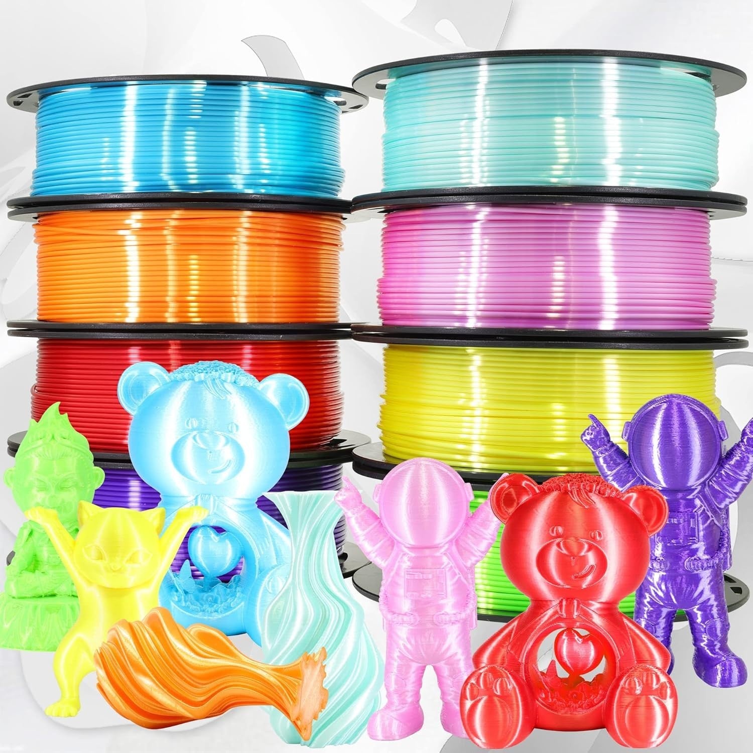 High Quality 1.75mm PLA Filament Bundle - 8 Silk Colors, 250g Each for 3D Print