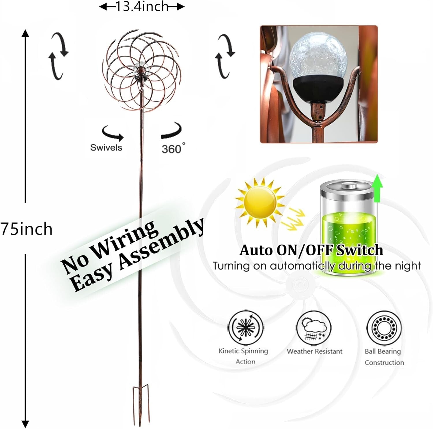 Bronze Solar Wind Spinner - Illuminate Your Lawn with Stylish Kinetic Motion