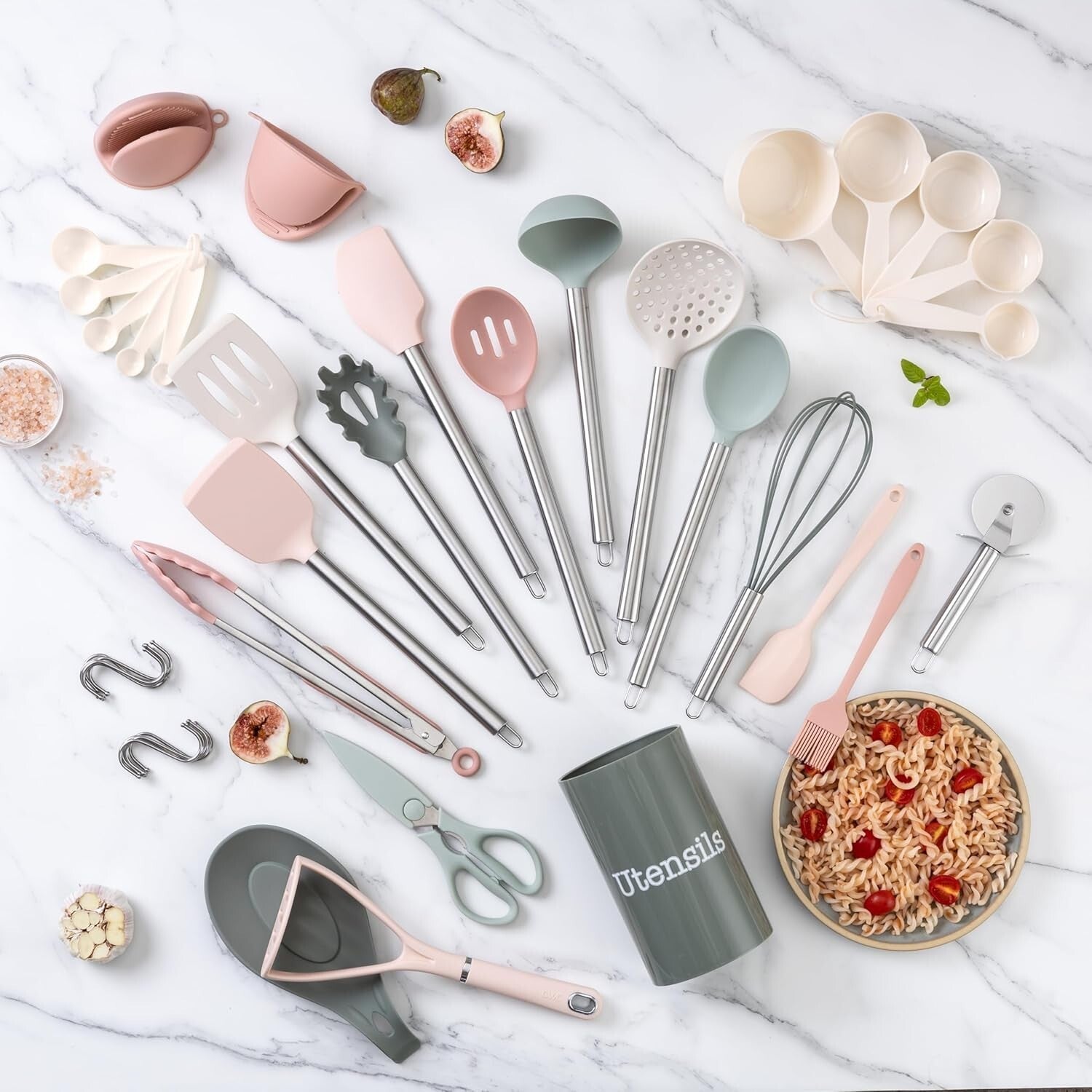 Elegant Mint 38-Piece Silicone Cooking Utensil Set - Dishwasher Safe & Durable