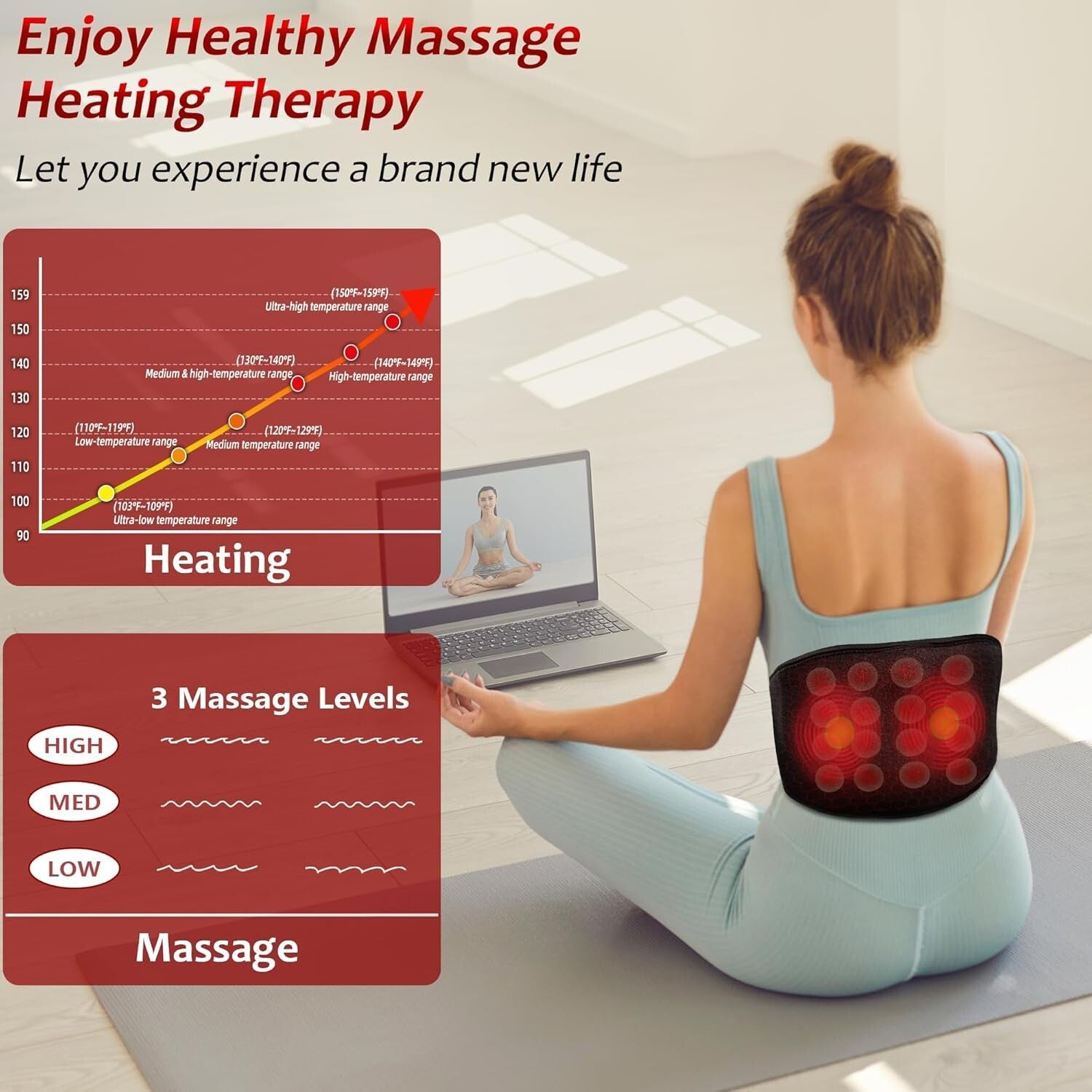 Far Infrared Vibrating Heating Pad - Custom Massage for Lower Back Pain Relief