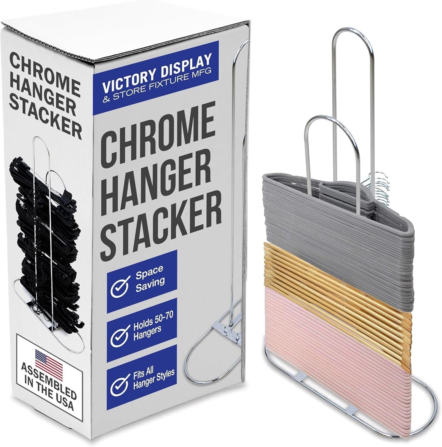 Chrome-Plated Hanger Organizer - Holds 50-75 Hangers, Space-Saving Stand