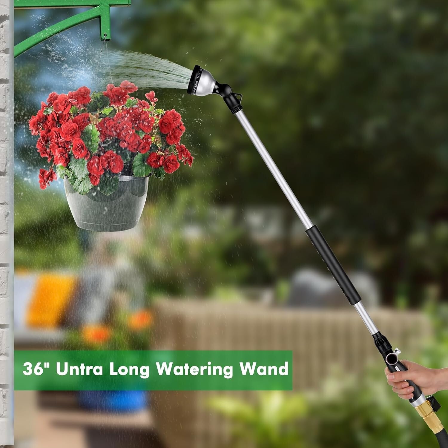 Ergonomic 36" Watering Wand with 10 Spray Patterns - Ideal for Baskets & Plants
