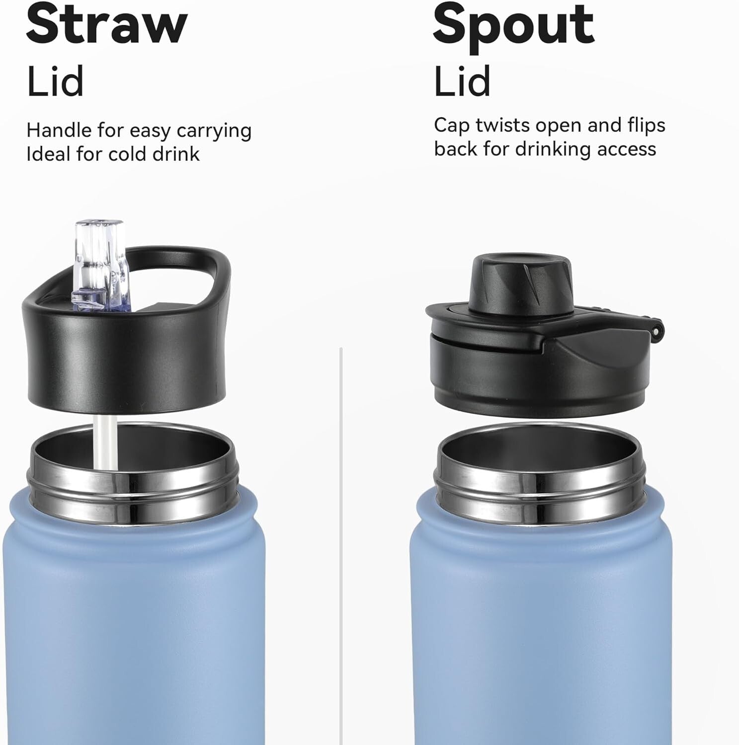 Double Wall Insulated 16 oz Water Bottles – Seafoam Kids Pack with Wide Mouth