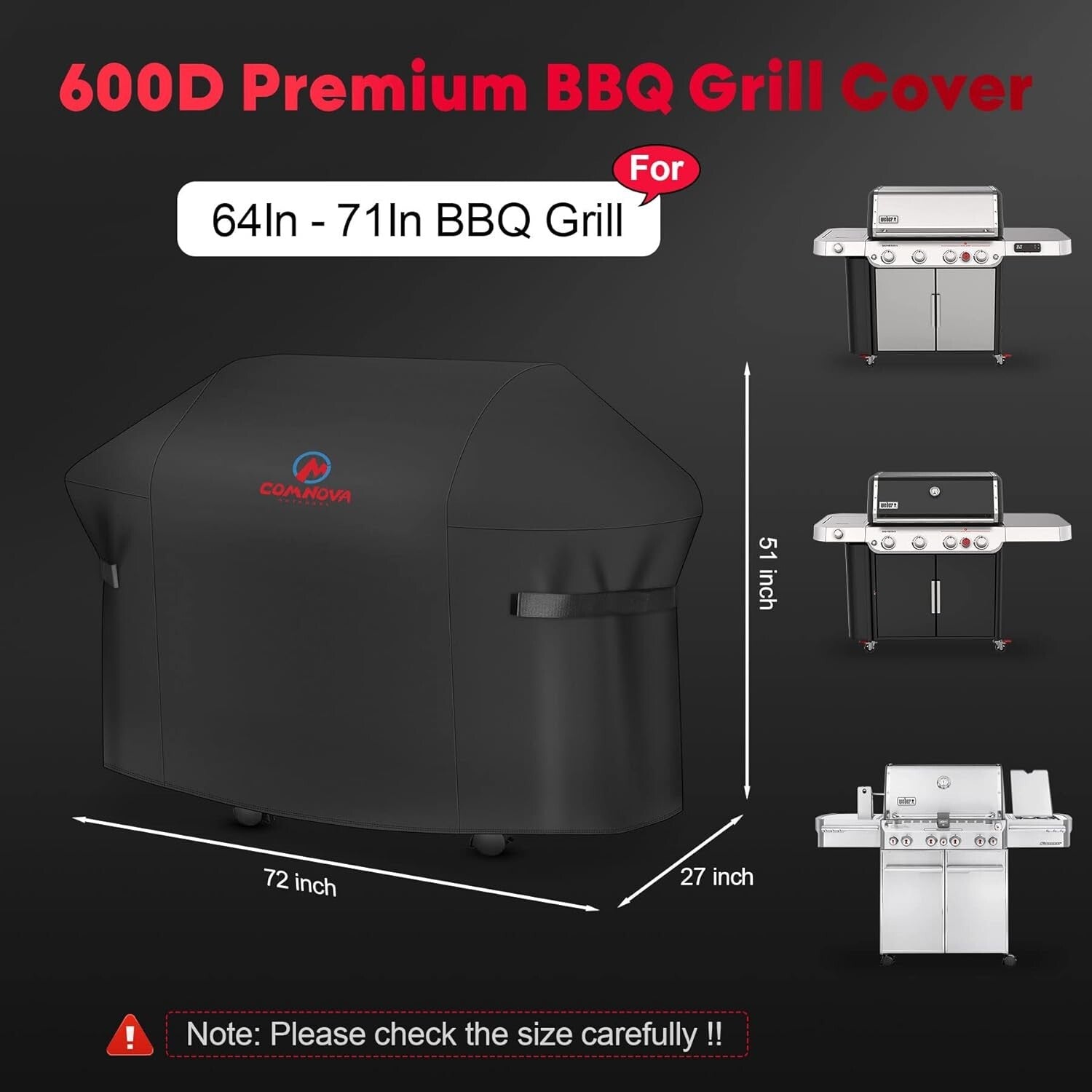 600D Heavy-Duty Waterproof BBQ Grill Cover - 72 Inch for Outdoor Protection