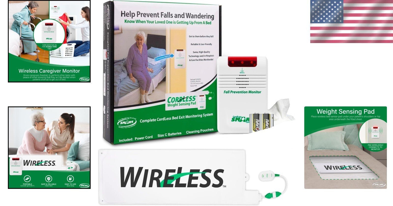 Smart Caregiver Wireless Bed Alarm System - 10x30” Safety Pad with Monitor