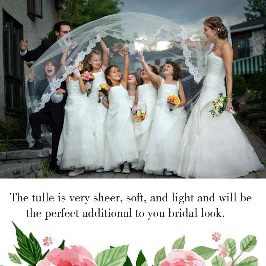 Stylish Chapel Length Veil for Bride with Elegant Lace & Metal Comb Attachment