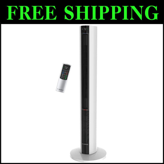 Versatile Bladeless Tower Fan and Heater - 3 Heat Settings, WT/Remote Control