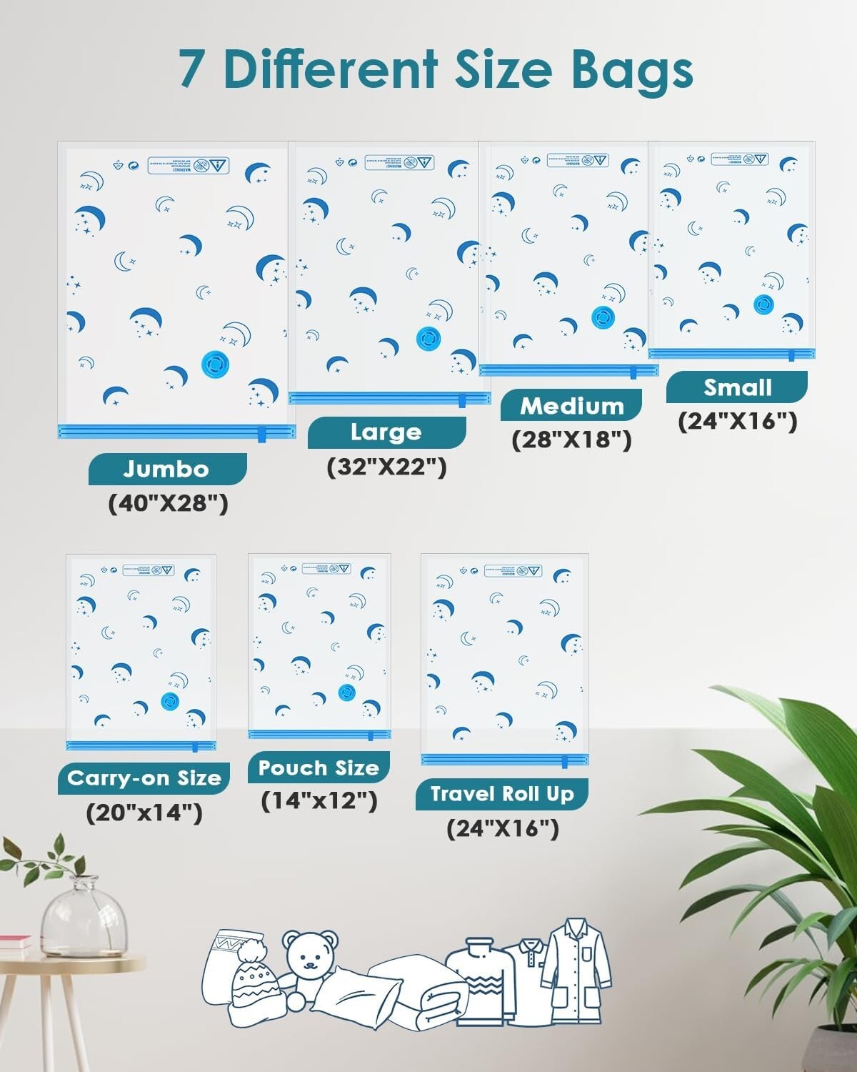 Durable Vacuum Sealed Bags with Rechargeable Pump - 35 Sizes for Optimal Storage