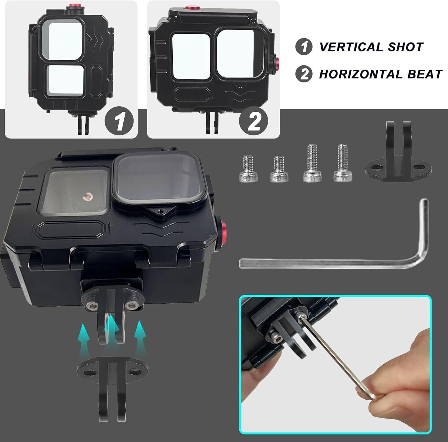 GoPro Hero 13/12/11/10/9 Waterproof Case with Handlebar Mount - Max Depth 263FT