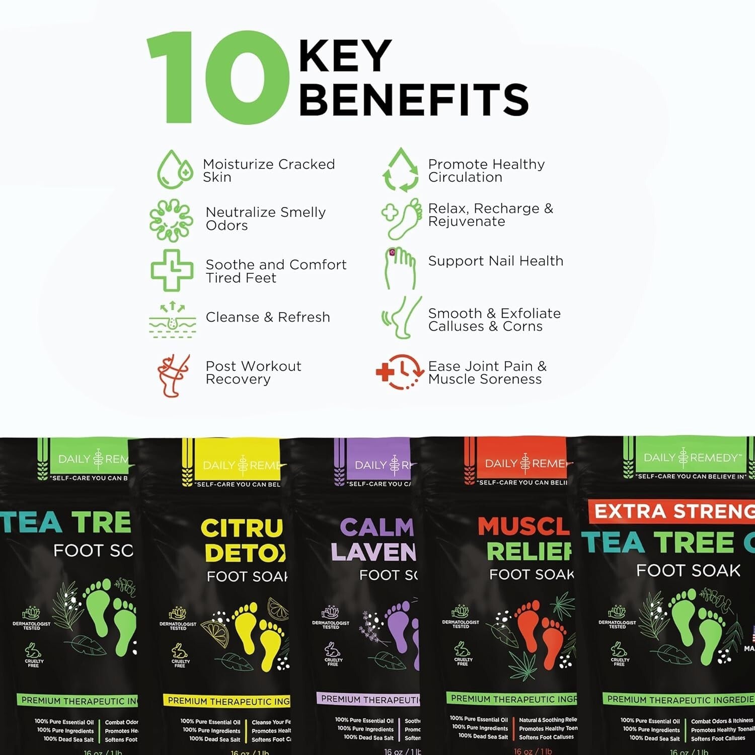 4-Pack Aromatherapy Foot Soaks: Tea Tree, Lavender, Muscle Relief & Citrus