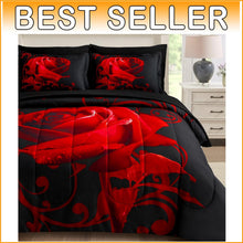 Load image into Gallery viewer, Lightweight Microfiber 7-Piece Red Floral Comforter Set - Perfect for Bedrooms