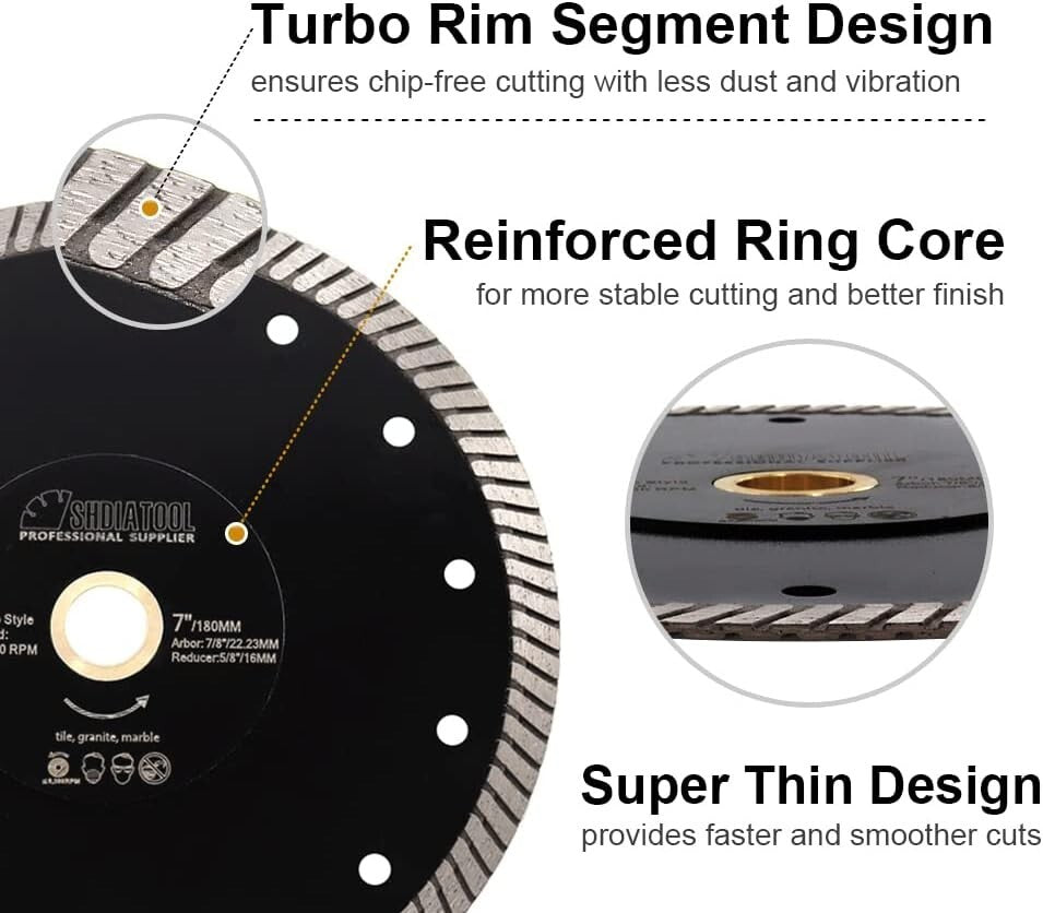 Efficient 10pcs 4.5" Turbo Rim Diamond Blades for Clean Cutting Performance