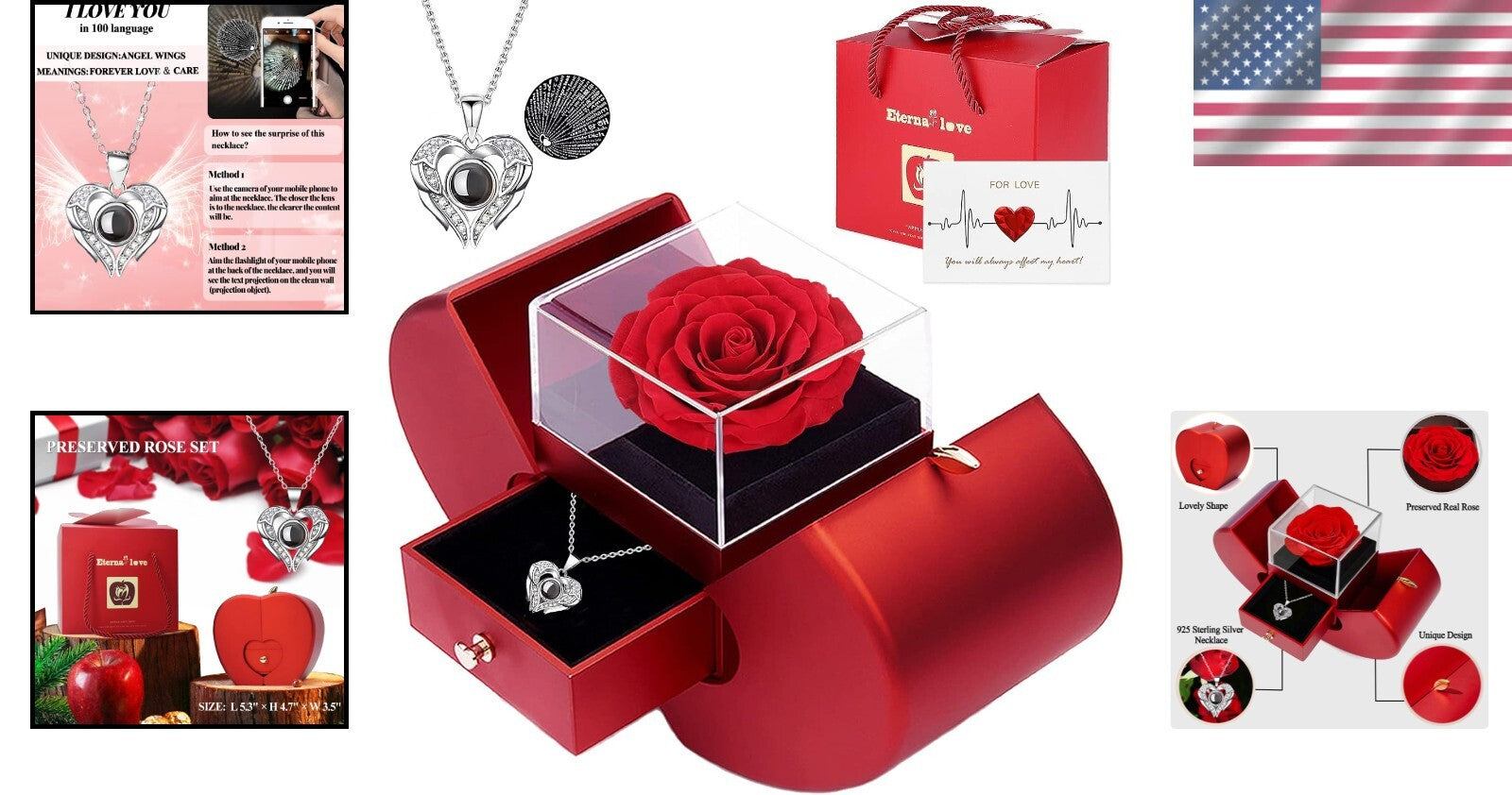 Unique Valentine's Gift: Real Rose & 100 Languages 'I Love You' Pendant Necklace