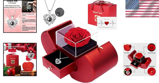 Unique Valentine's Gift: Real Rose & 100 Languages 'I Love You' Pendant Necklace