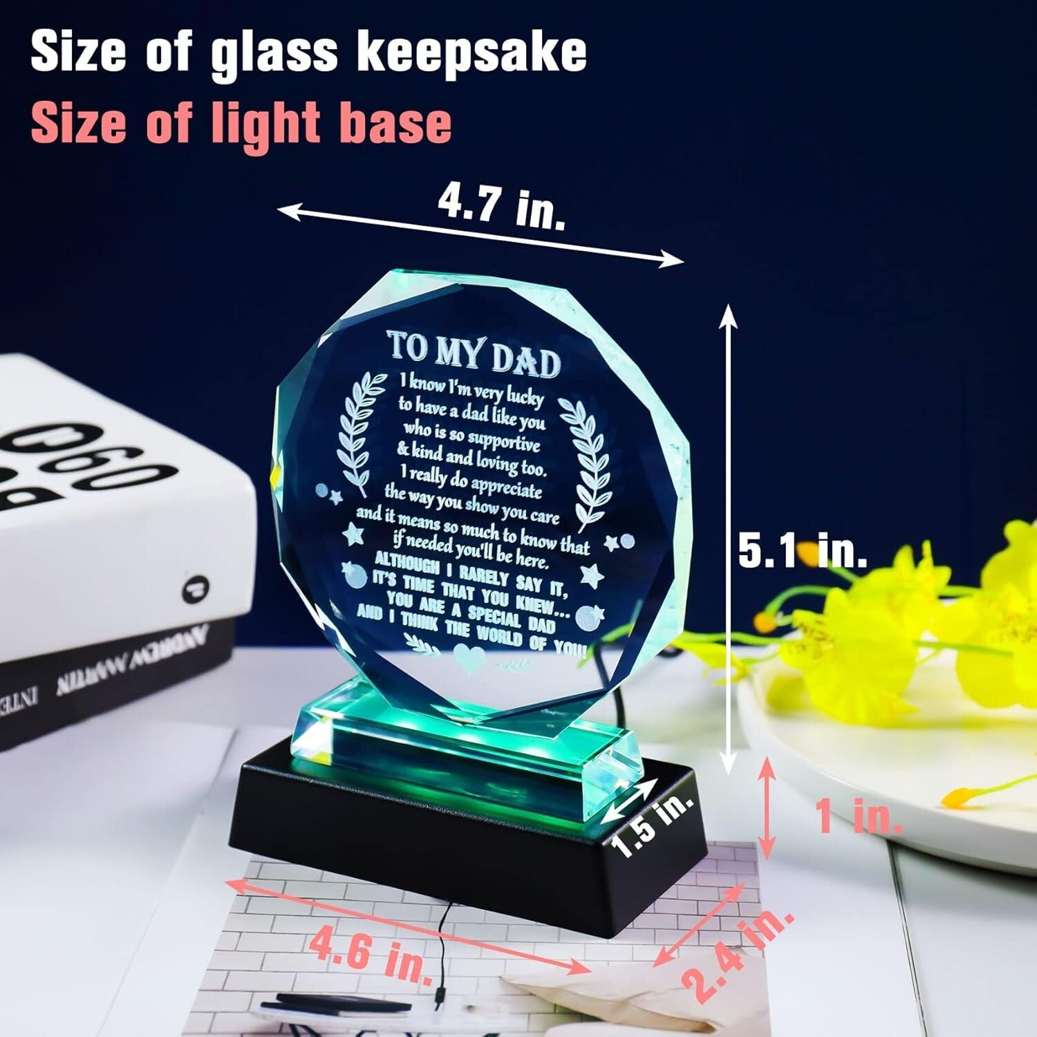 Elegant Glass Keepsake for Dad with LED Base - Meaningful Gift for Any Occasion