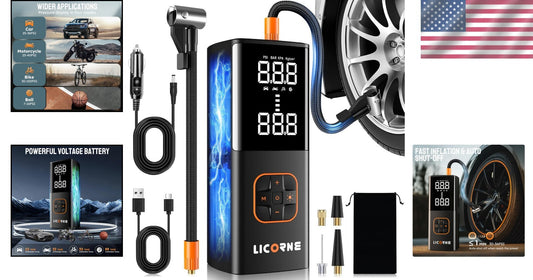 Rechargeable Tire Inflator with Digital Gauge - Ideal for Cars & Sports Balls