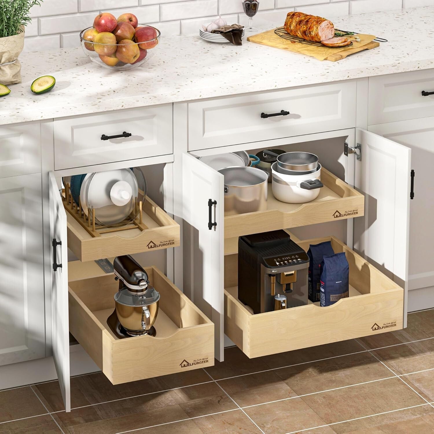 Easy Install Pull-Out Storage Drawer for Kitchen Cabinets - 70 lb Capacity