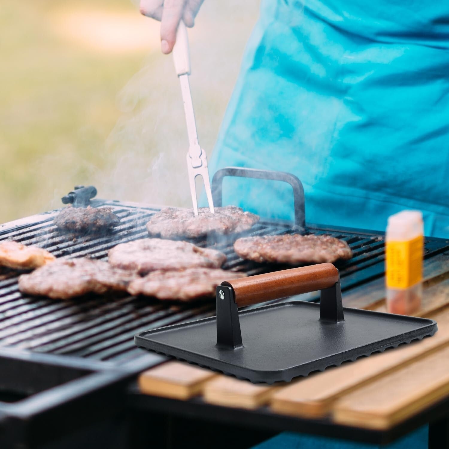 Stainless Steel Basting Cover & Cast Iron Smash Press - Essential Grill Tools