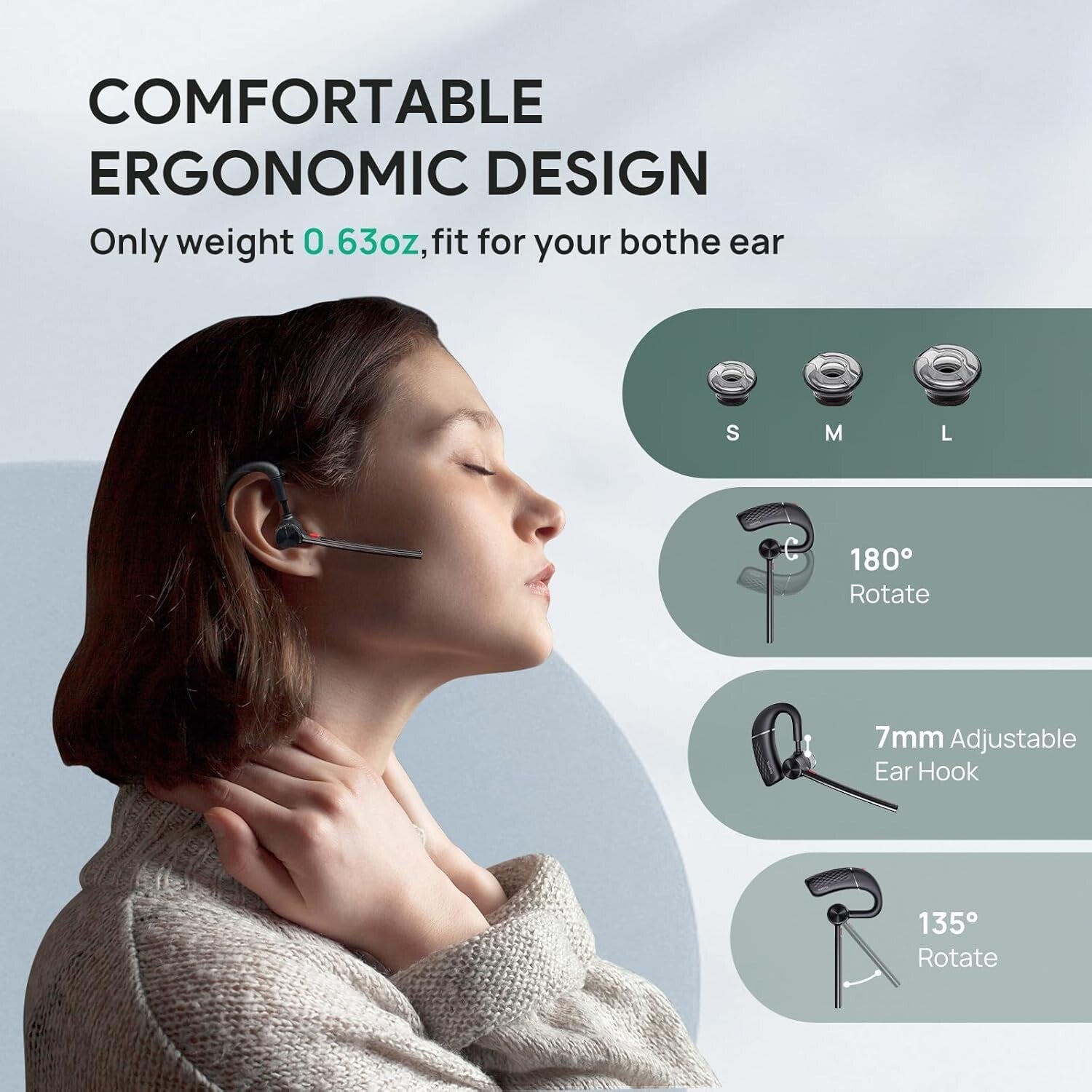 Wireless Bluetooth Earpiece with 4-Mic Noise Cancellation - Ideal for Business