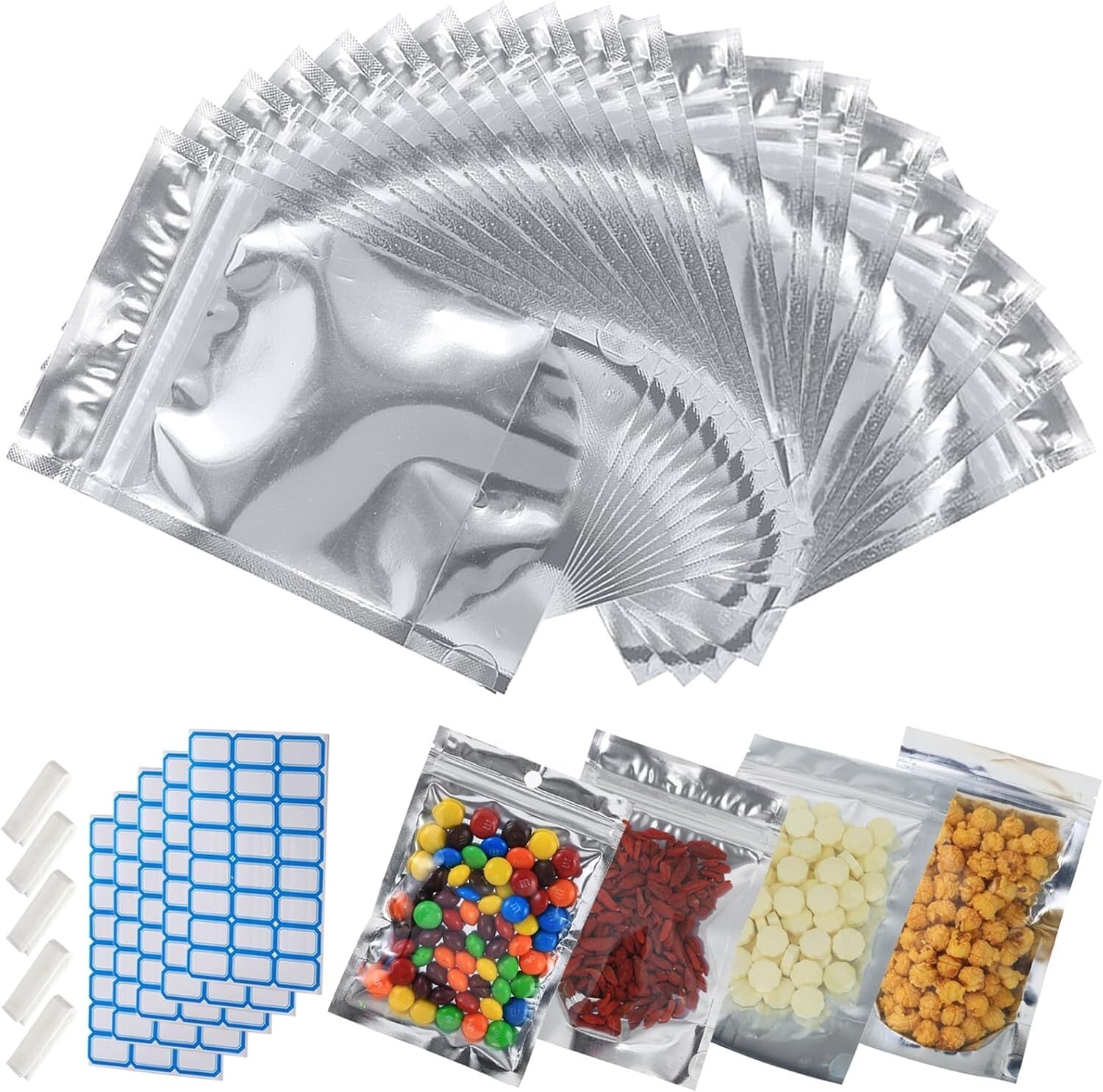 400-Pack Large Resealable Mylar Bags for Food Storage - Smell Proof & Waterproof