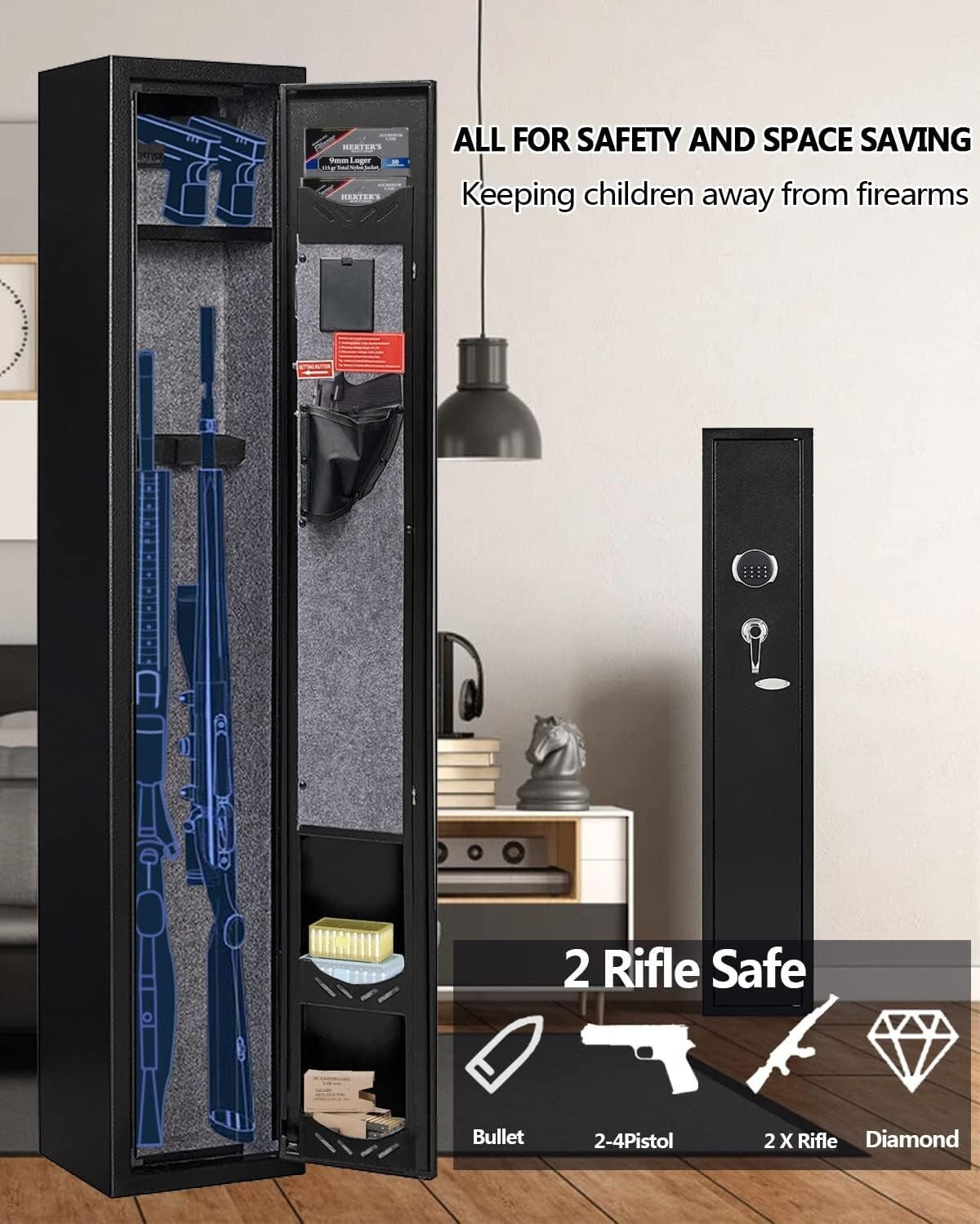 2-Gun Electronic Safety Cabinet for Rifles & Pistols - Quick Access Security