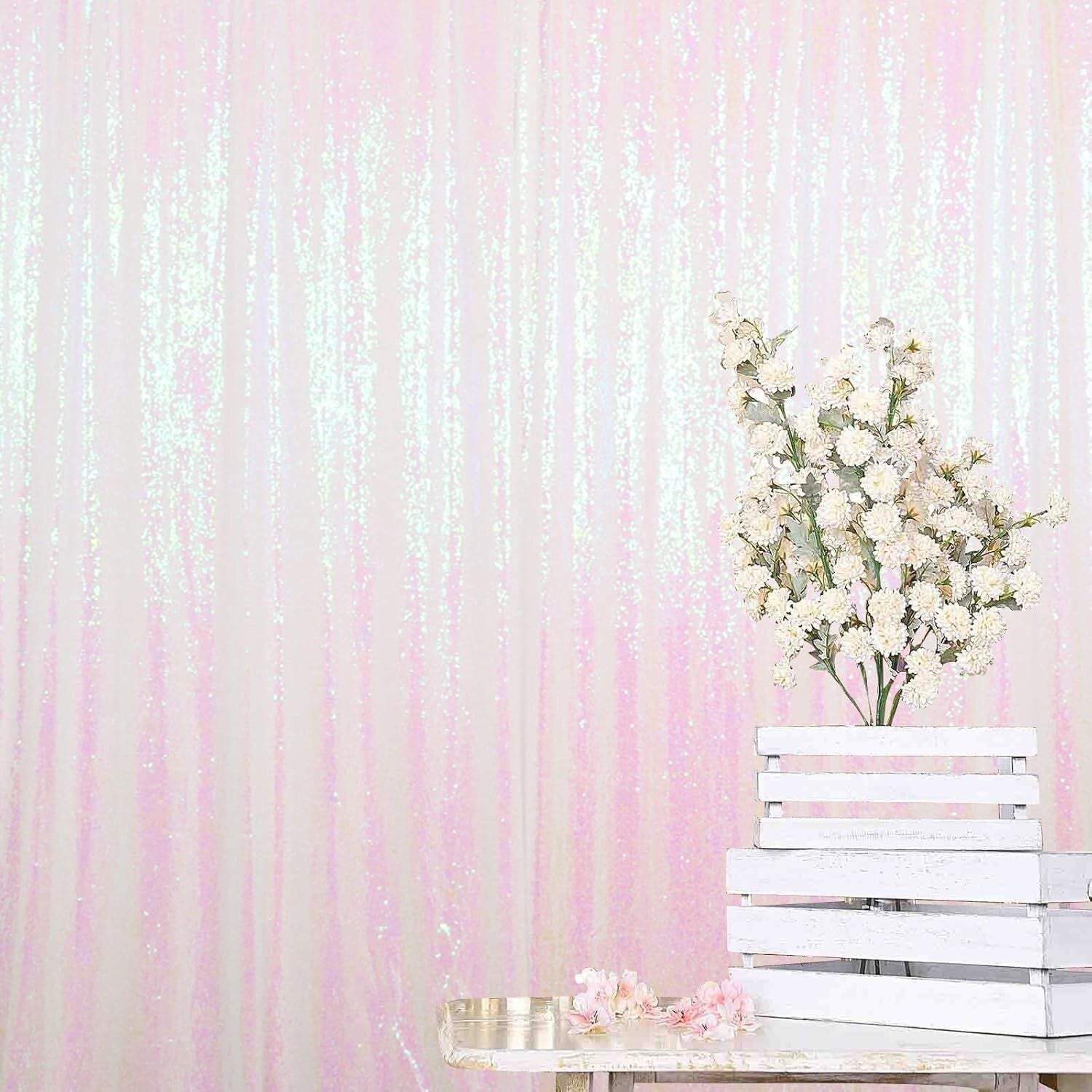 Iridescent White Sequin Backdrop 10FTx10FT – Perfect for Elegant Photoshoots