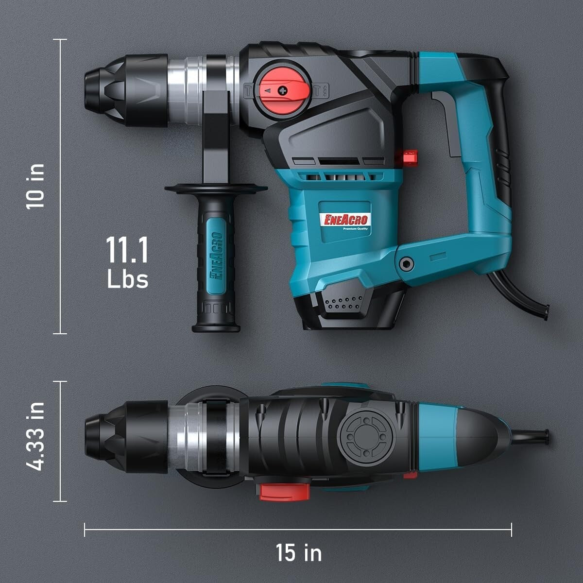 Electric Rotary Hammer Drill - 12.5 Amp with Vibration Control Handle and Case