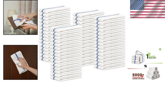 16x19 Pack of 60 Blue Stripe Bar Mop Cloths - Perfect for Home & Restaurants