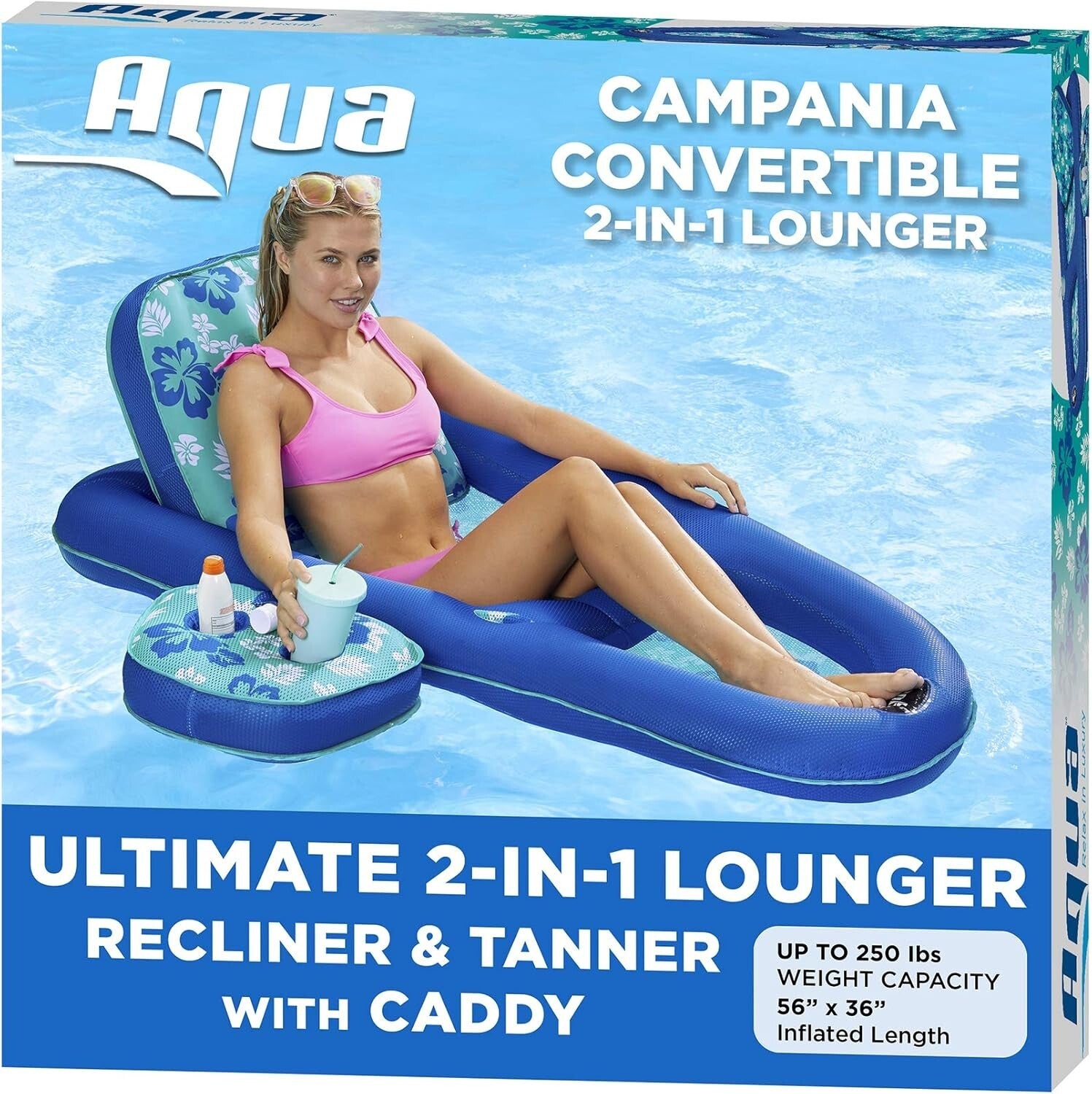 Aqua 2-in-1 Lounge Float – XL Inflatable Pool Recliner with Adjustable Backrest