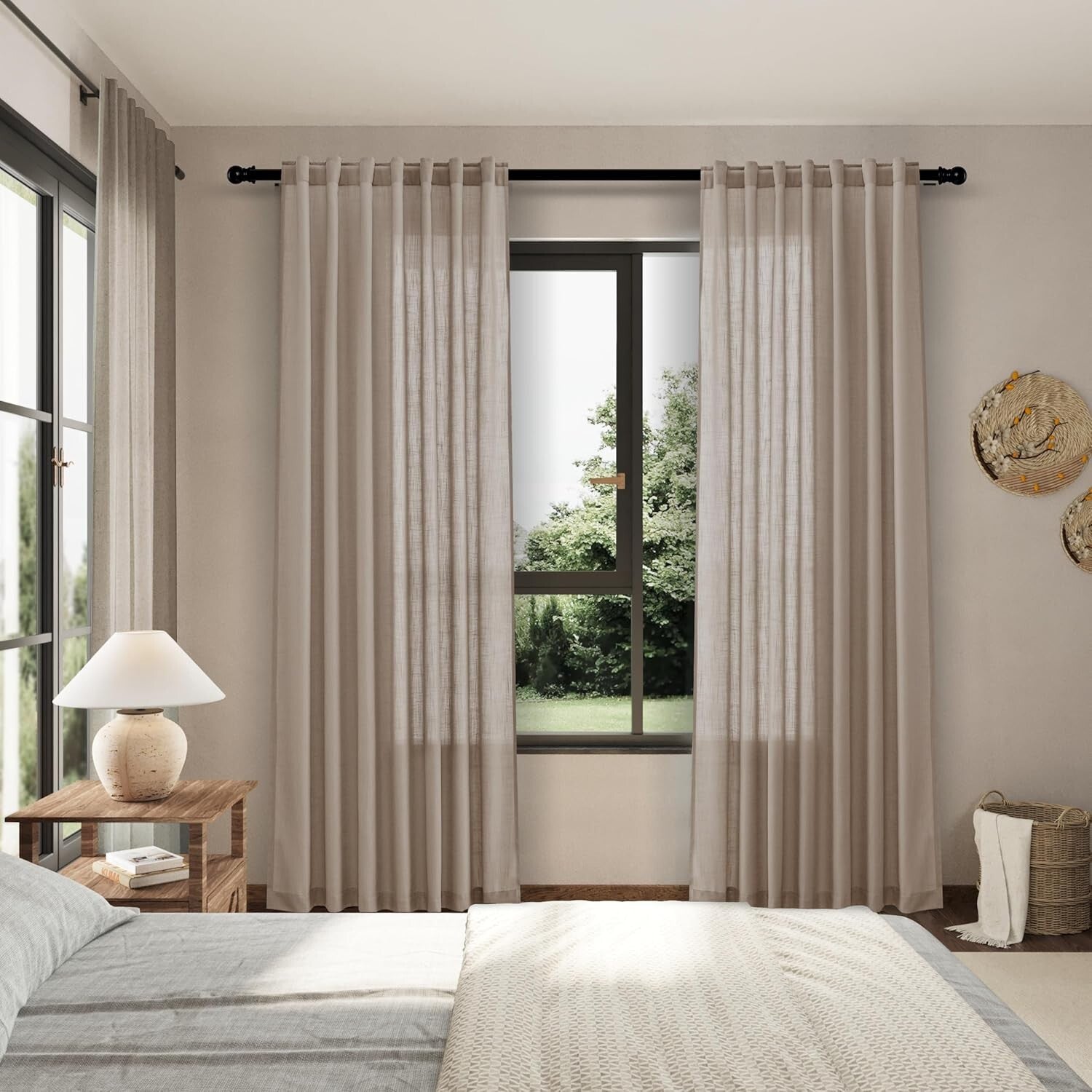 Classic Light Taupe Semi-Sheer Curtains for Bedroom & Living Room - 2 Panels